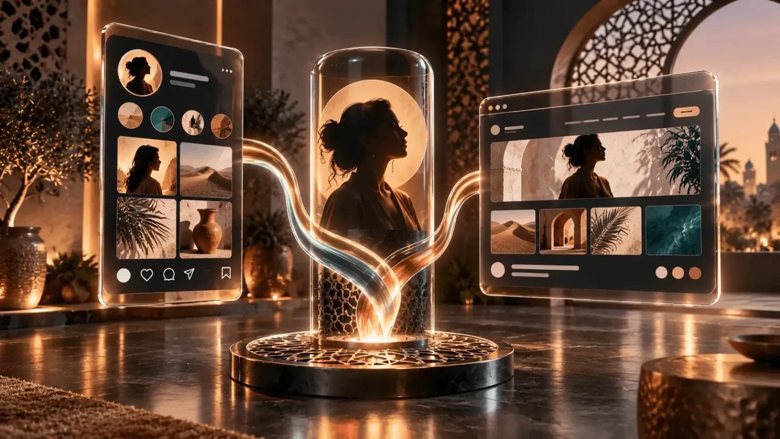 Système visuel représentant une personnalité de marque cohérente entre publicité, réseaux sociaux et site web au Maroc